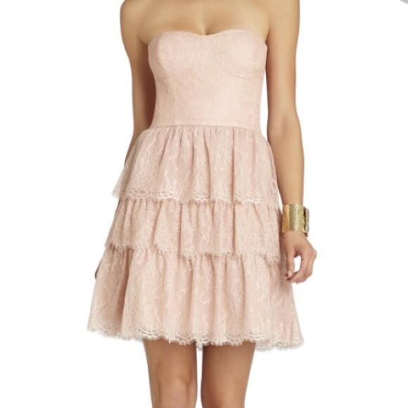BCBGMaxAzria Lilah Tiered-Lace Strapless Dress - Picture 3 of 8